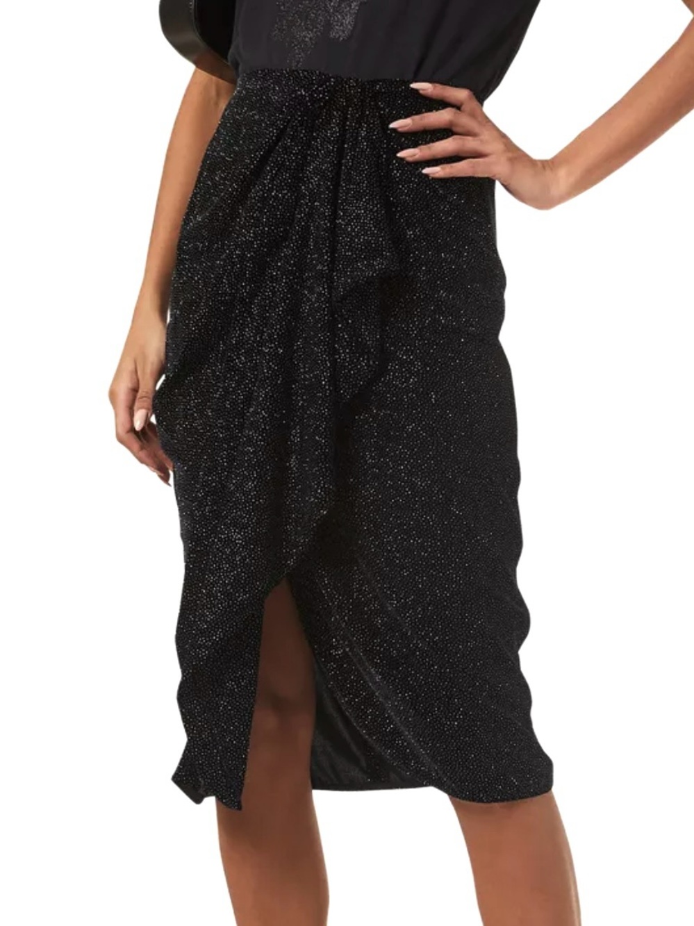 ISABEL MARANT ETOILE BLACK SPARKLING DRAPED VELVET MIDI SKIRT